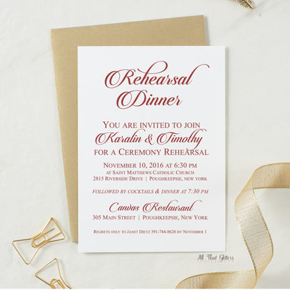 Fancy Calligraphy Rehearsal Dinner Invitation, Karalin - All That Glitters Invitations